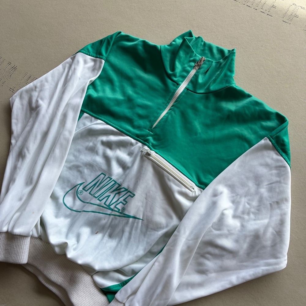 Vintage 80s Nike 1/4 Zip Track Jacket Green White Pullover